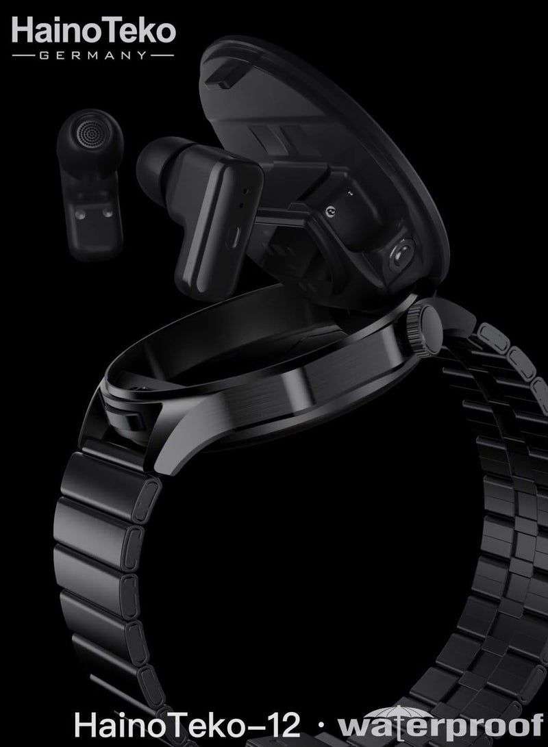 Haino Teko HainoTeko-12 Waterproof Smartwatch With Builtin Wireless Earbuds Large Screen AMOLED Display 3 Pair Straps and Charging Cable Designed for Men Black - Image 4